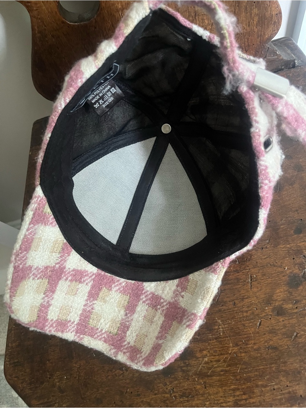 Anthropologie Plaid Wool Blend Baseball Cap in Pink and Cream - Picture 3 of 4